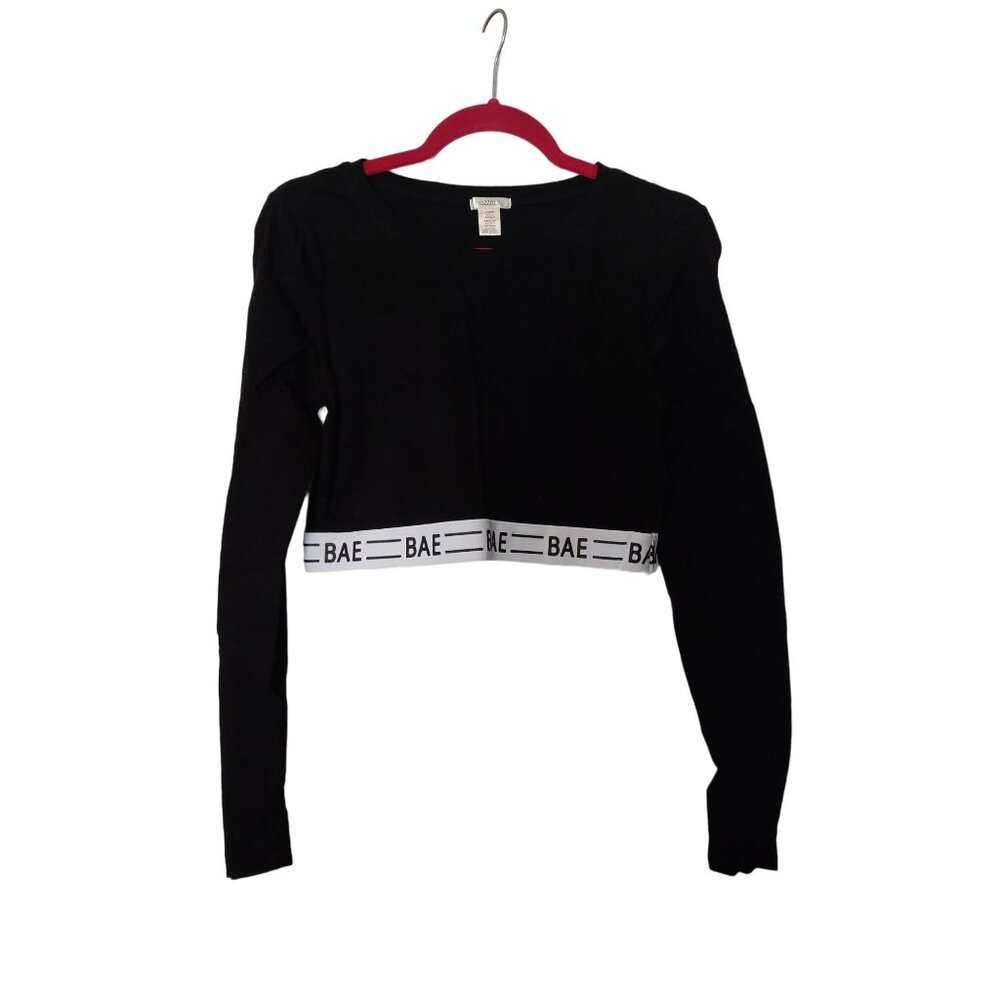 Bozzolo Long Sleeve Crop Top With "BAE" Waistband - Large - Black